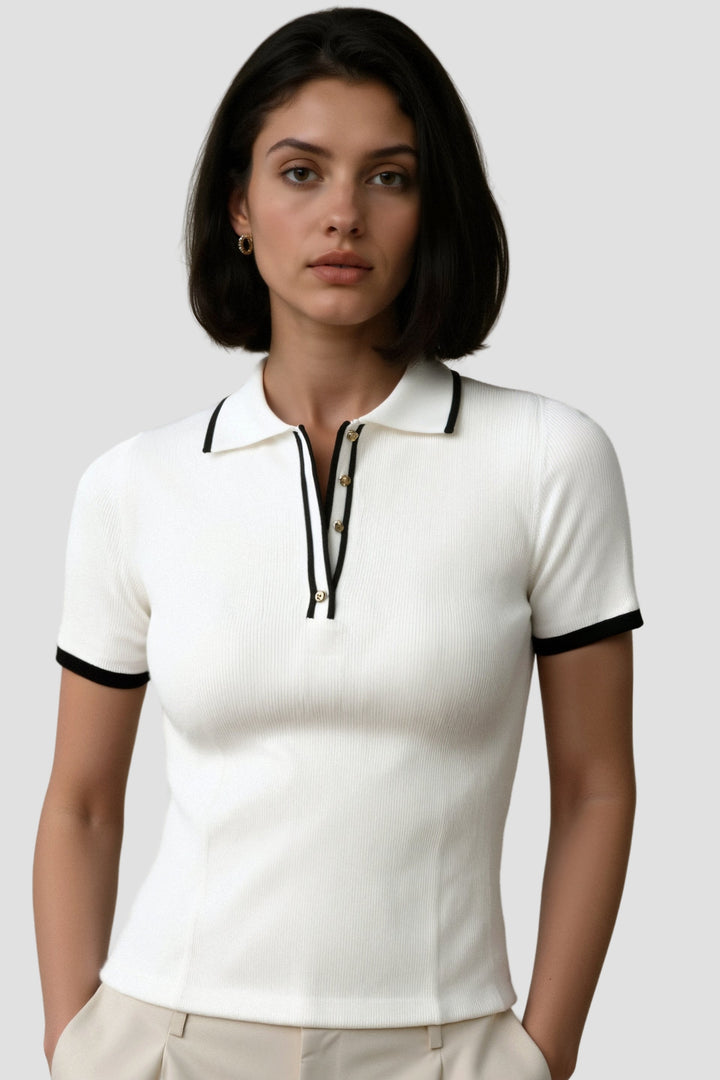 NOBA Contrast Elegant Trim Button Up Polo