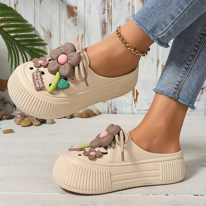 Penelope-Comfortable Floral Decor Platform Clogs