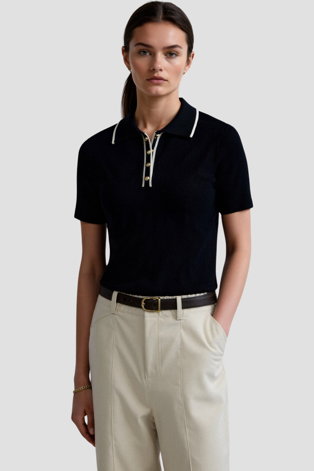 NOBA Contrast Elegant Trim Button Up Polo