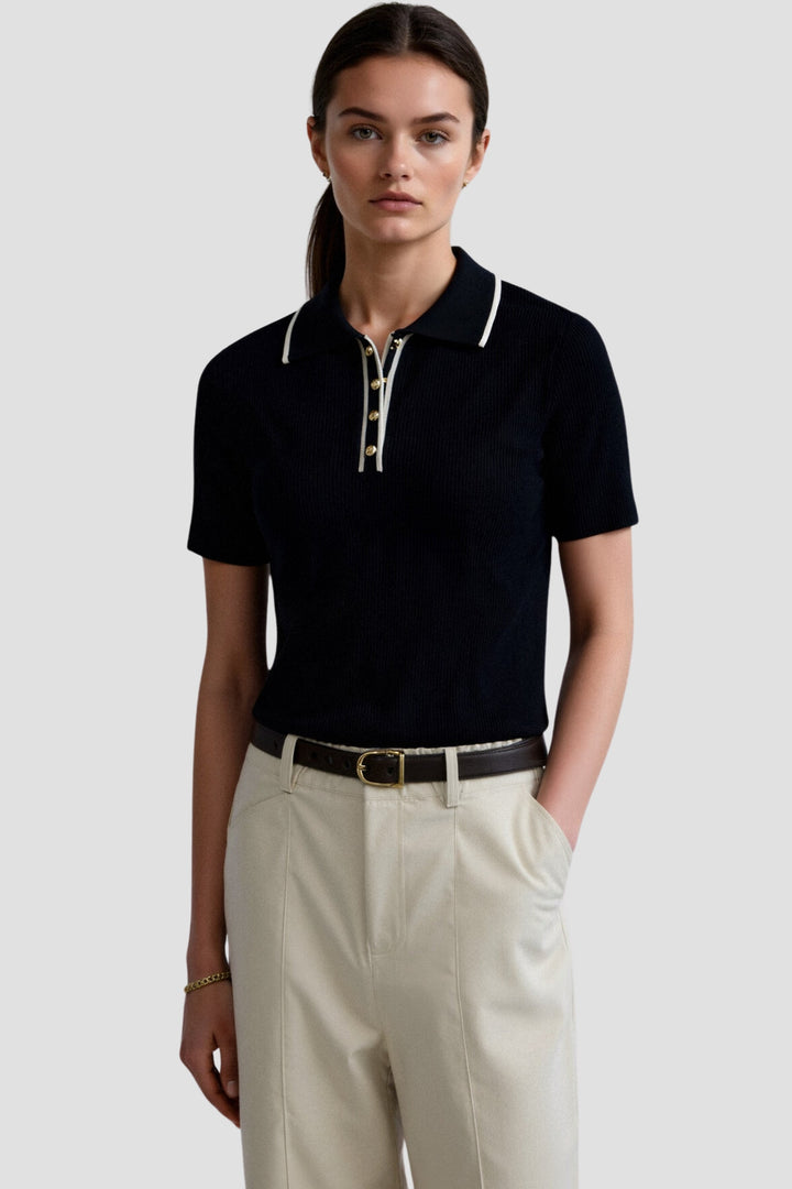 NOBA Contrast Elegant Trim Button Up Polo