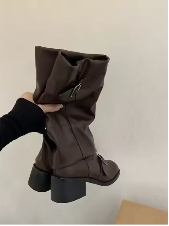 Debra –   Leather Platform Boots with Elegant Straps