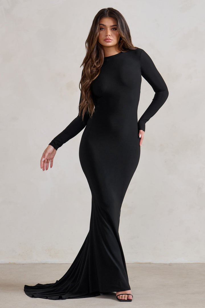 One Step Ahead | Black Long Sleeve Backless Fishtail Maxi Dress