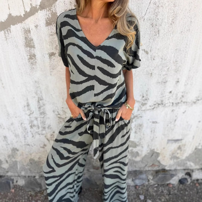 Evelina | Zebra Print V-Neck Top and Pants