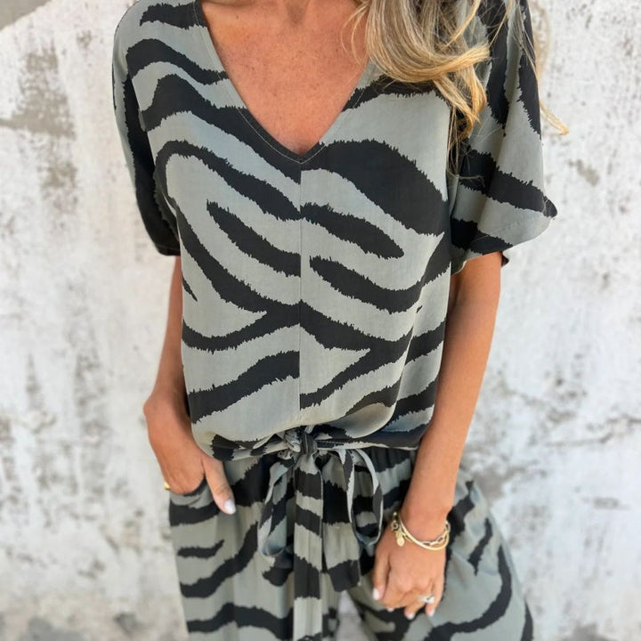 Evelina | Zebra Print V-Neck Top and Pants